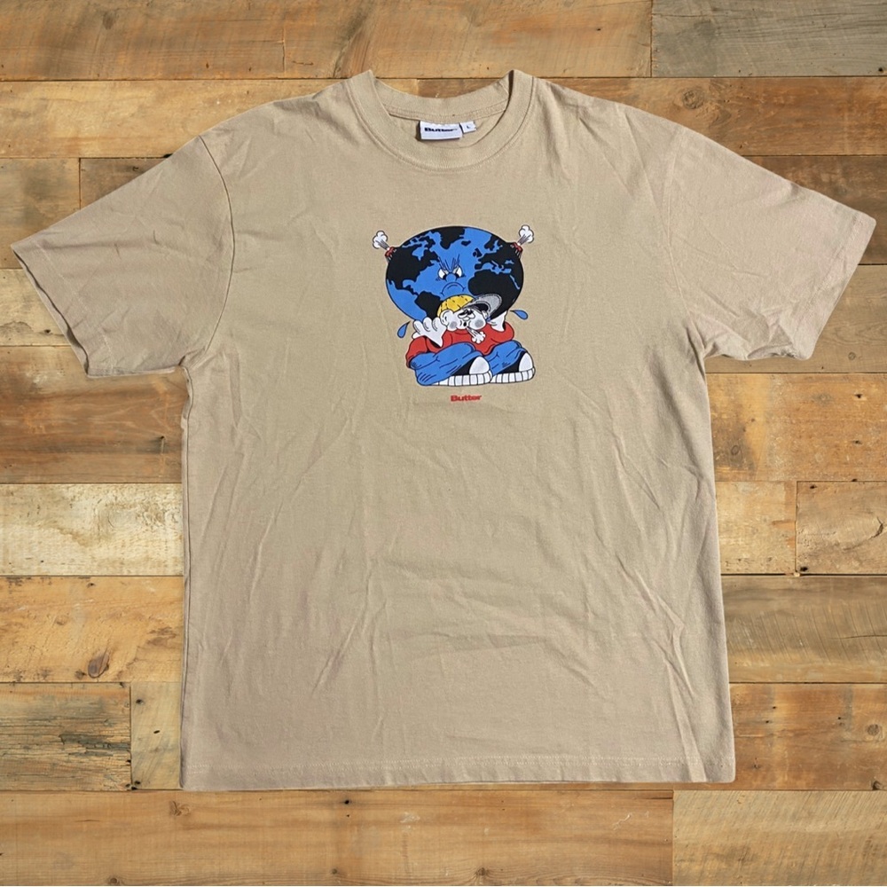Butter World on Shoulders Tee Tan Size L